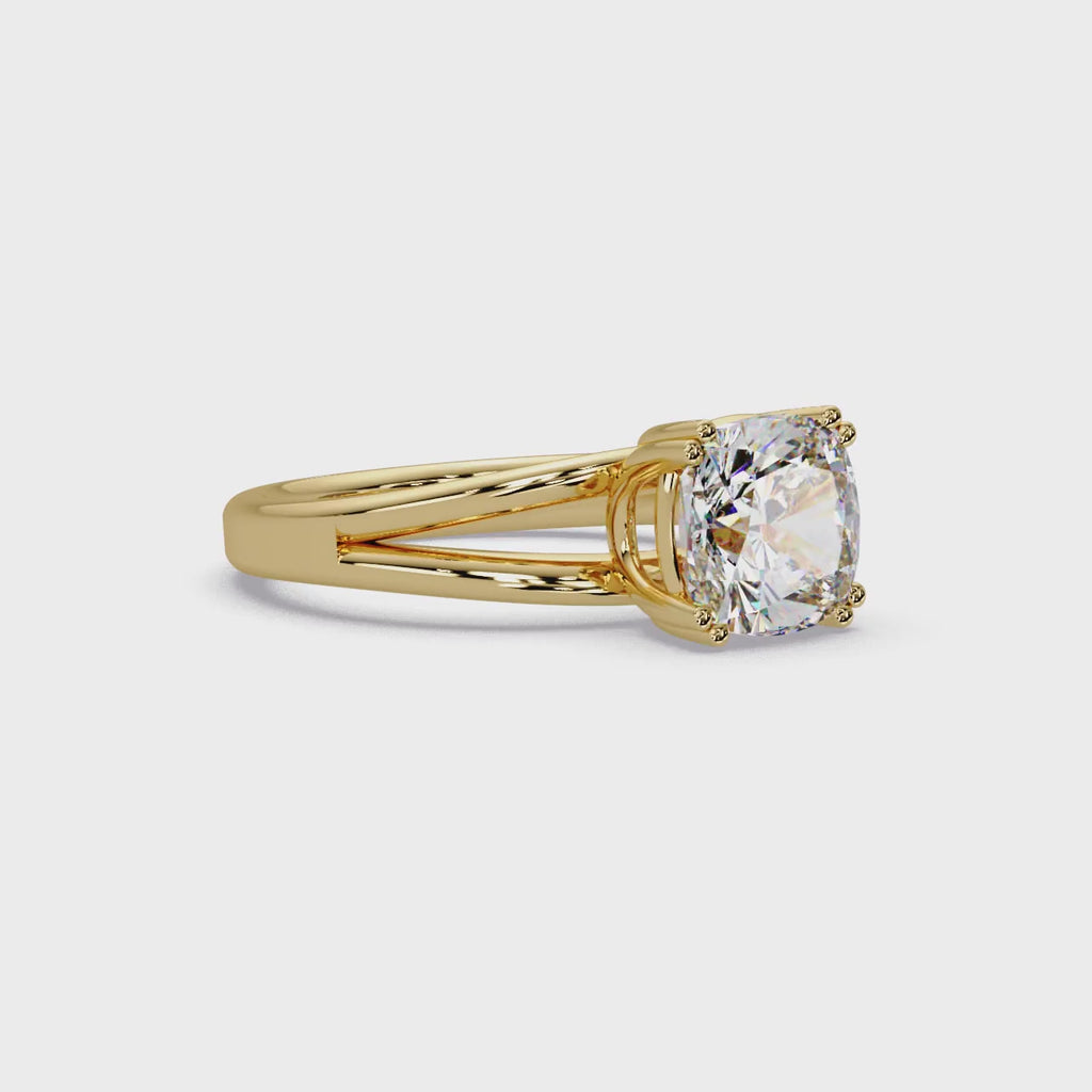 Cushion Cut Diamond Split Shank Solitaire Engagement Ring