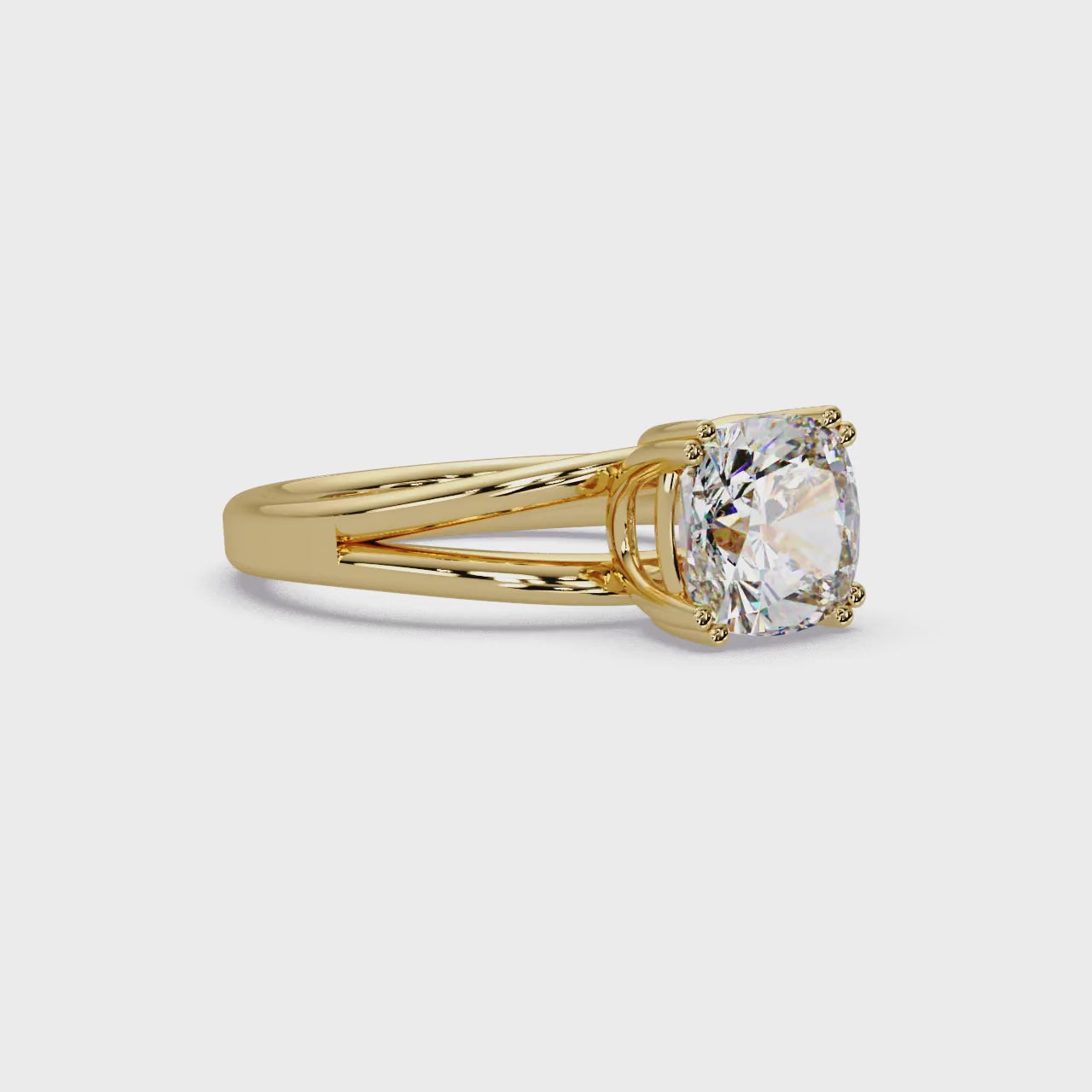 Cushion Cut Diamond Split Shank Solitaire Engagement Ring