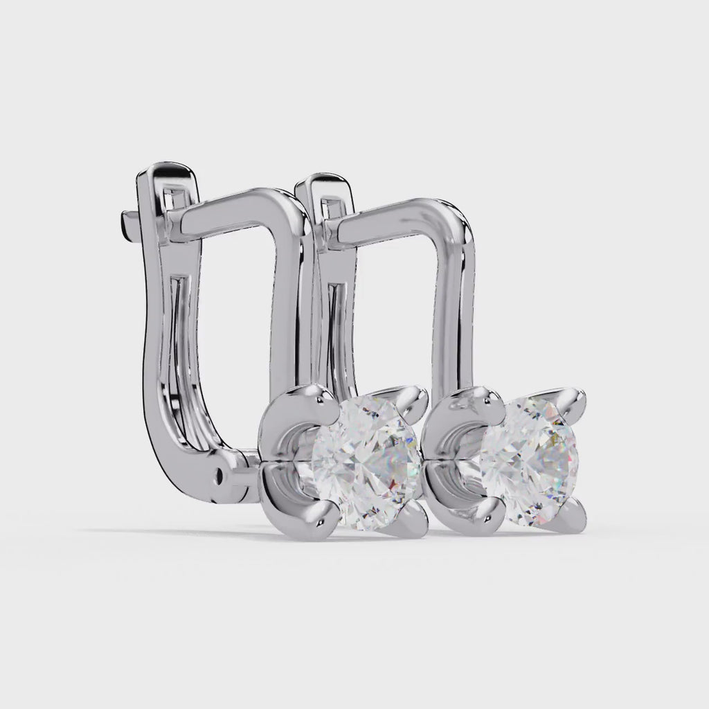 Classic Round Diamond Solitaire Leverback Earrings