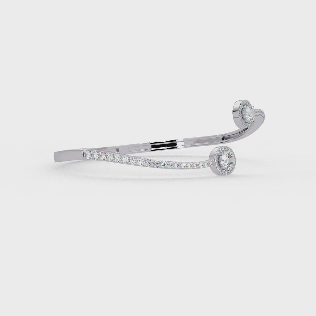 Round Halo Open Diamond Cuff Bracelet