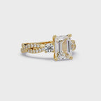 Emerald Cut Diamond Three Stone Twisted Pave Ladies Ring