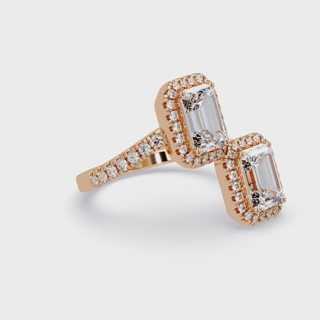 Exquisite Dual-Stone Halo Bypass Toi et Moi Ring
