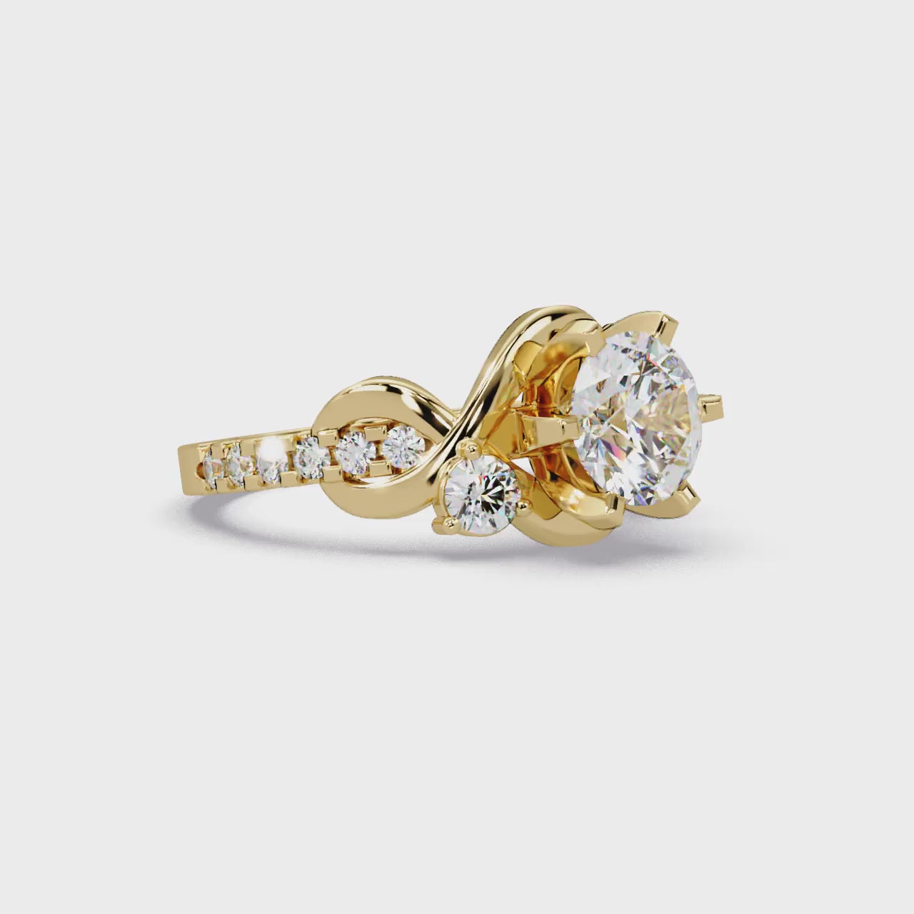 Round Cut Diamond Bypass Three Stone Engagement Ring