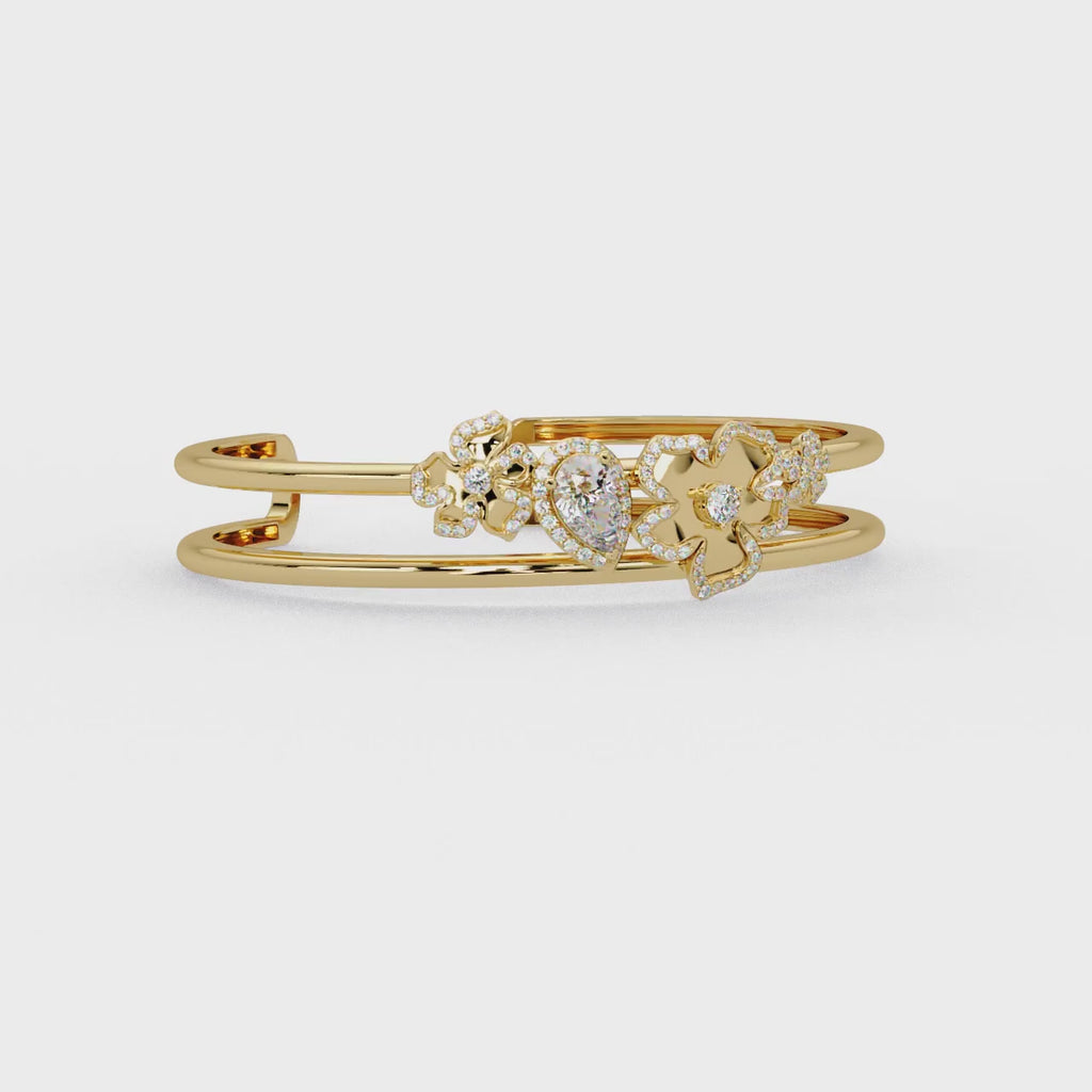 Floral Pear Cut Diamond Open Cuff Bracelet