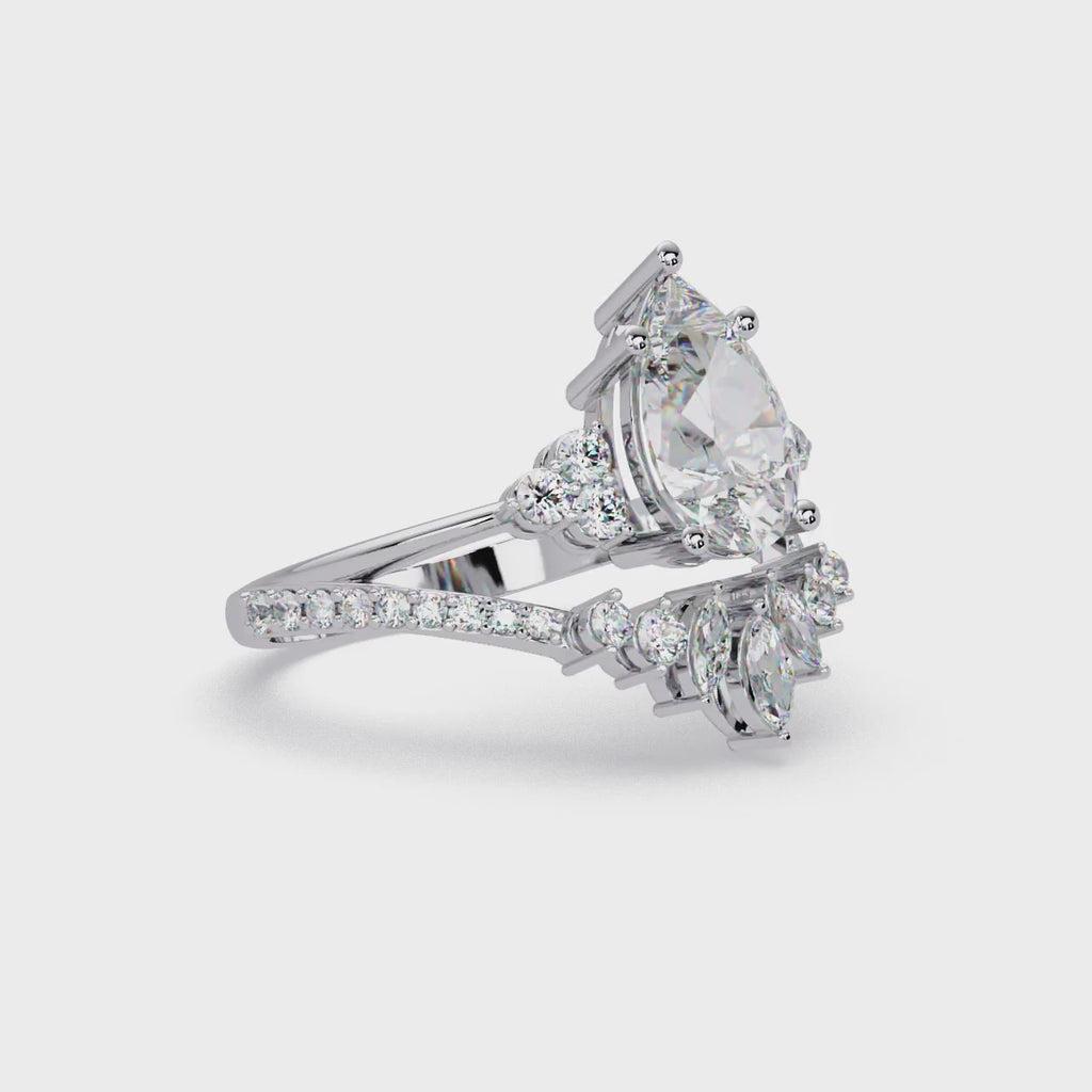 Pear Cut Floral Diamond Engagement Ring