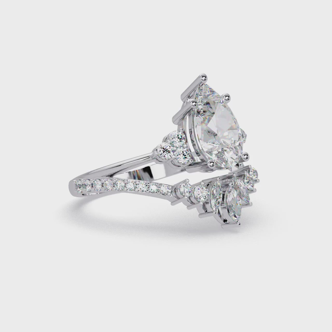 Pear Cut Floral Diamond Engagement Ring