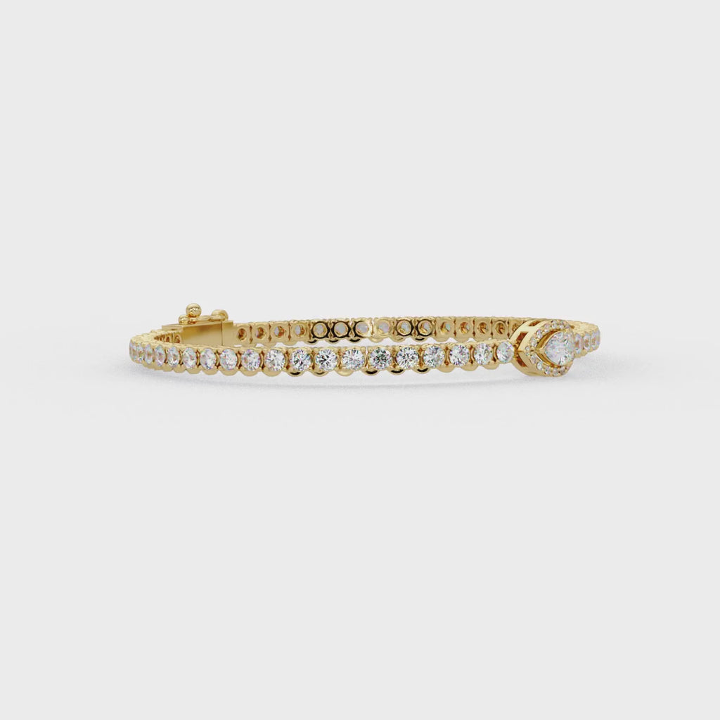 Pear Shape Halo Diamond Tennis Bracelet with Round Center Diamond