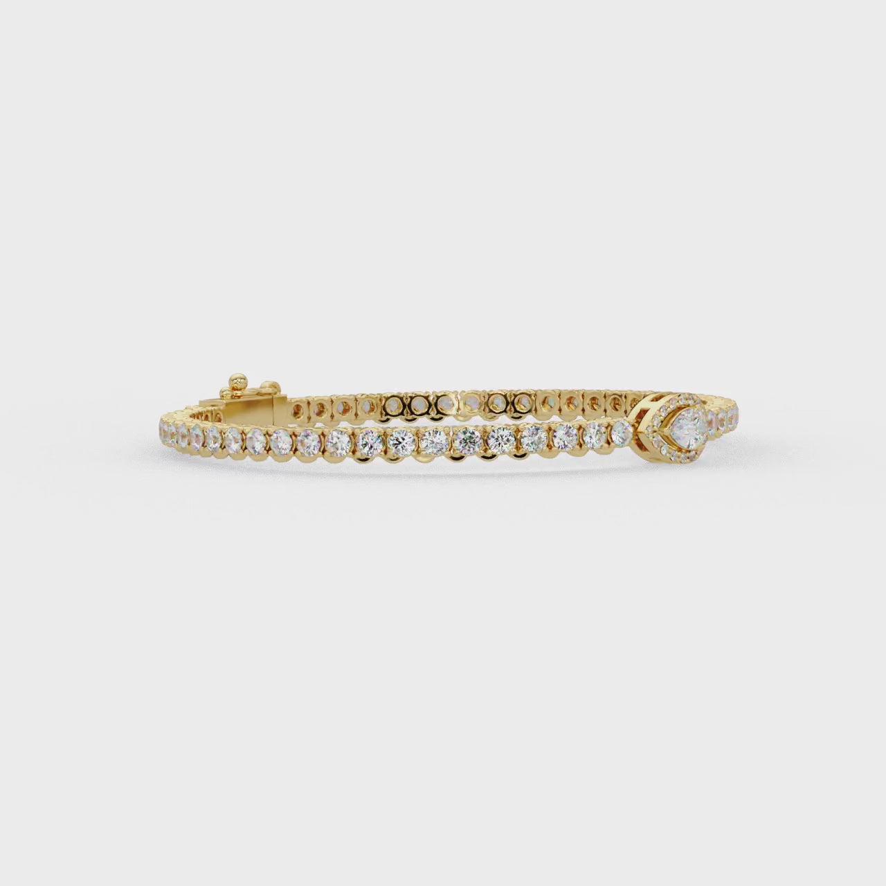 Pear Shape Halo Diamond Tennis Bracelet with Round Center Diamond