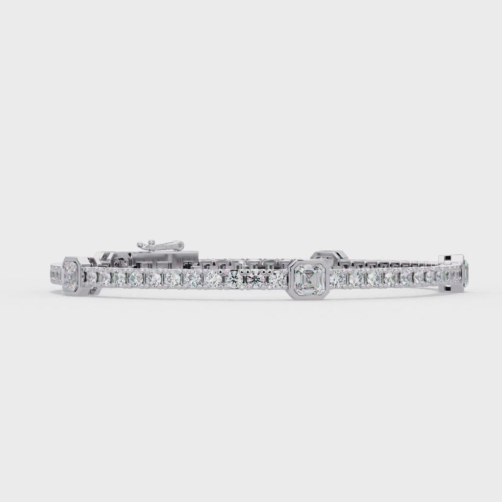 Asscher Diamond Station Tennis Bracelet