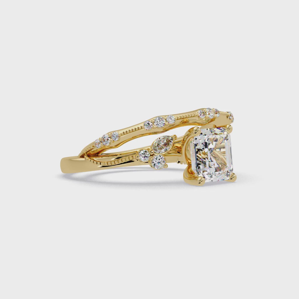 Artisan Emerald Square Cut Diamond Ring