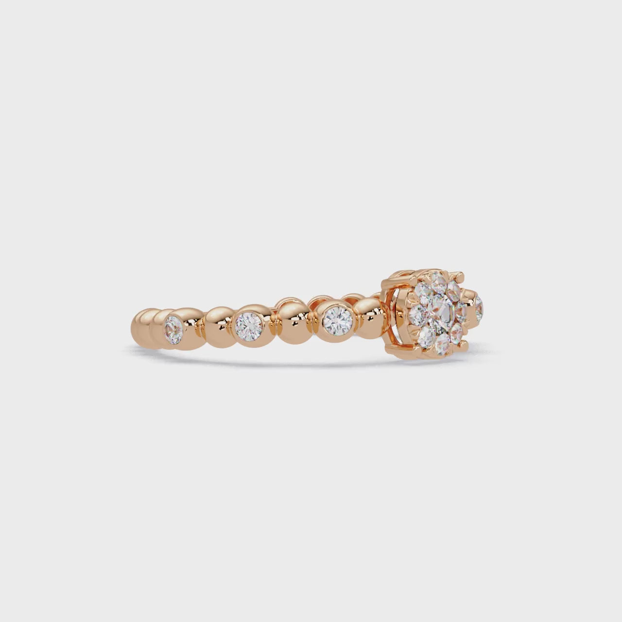 Round Cluster Diamond Bezel Bead Band Engagement Ring