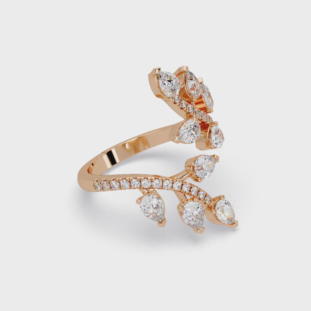 Nature Inspired Emerald & Round Diamond Leaf Ring