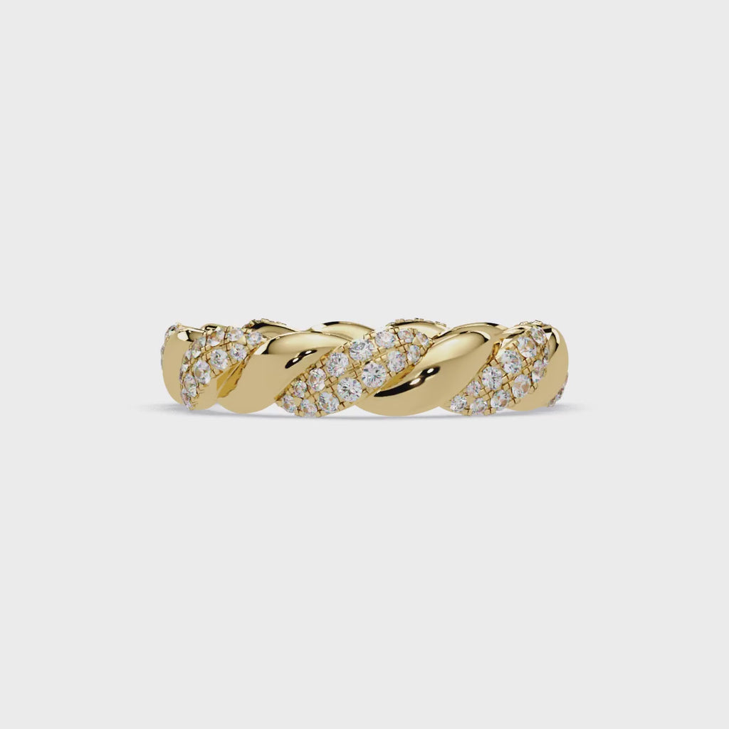 Round Diamond Twisted Infinity Band Ring in Gold