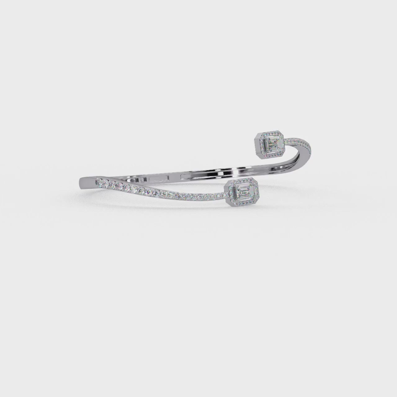 Emerald Cut Diamond Open Cuff Bangle Bracelet