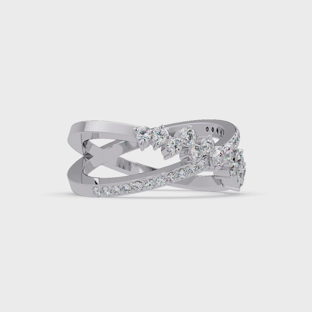 Round Cut Graduated Diamond Criss Cross X Ring