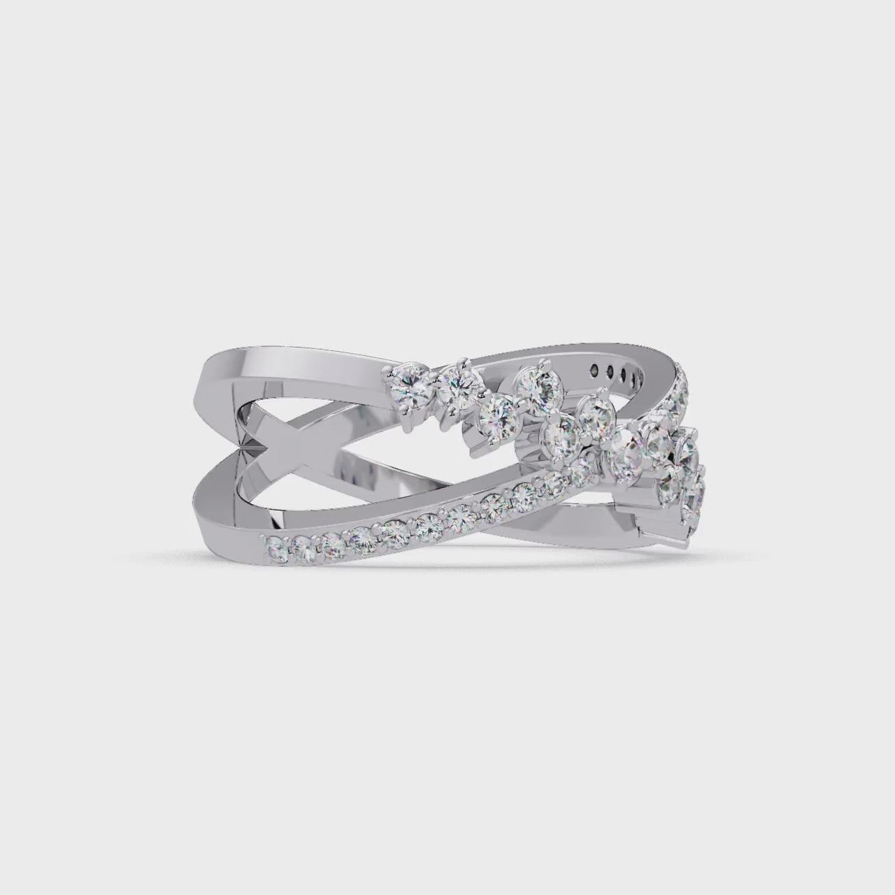 Round Cut Graduated Diamond Criss Cross X Ring