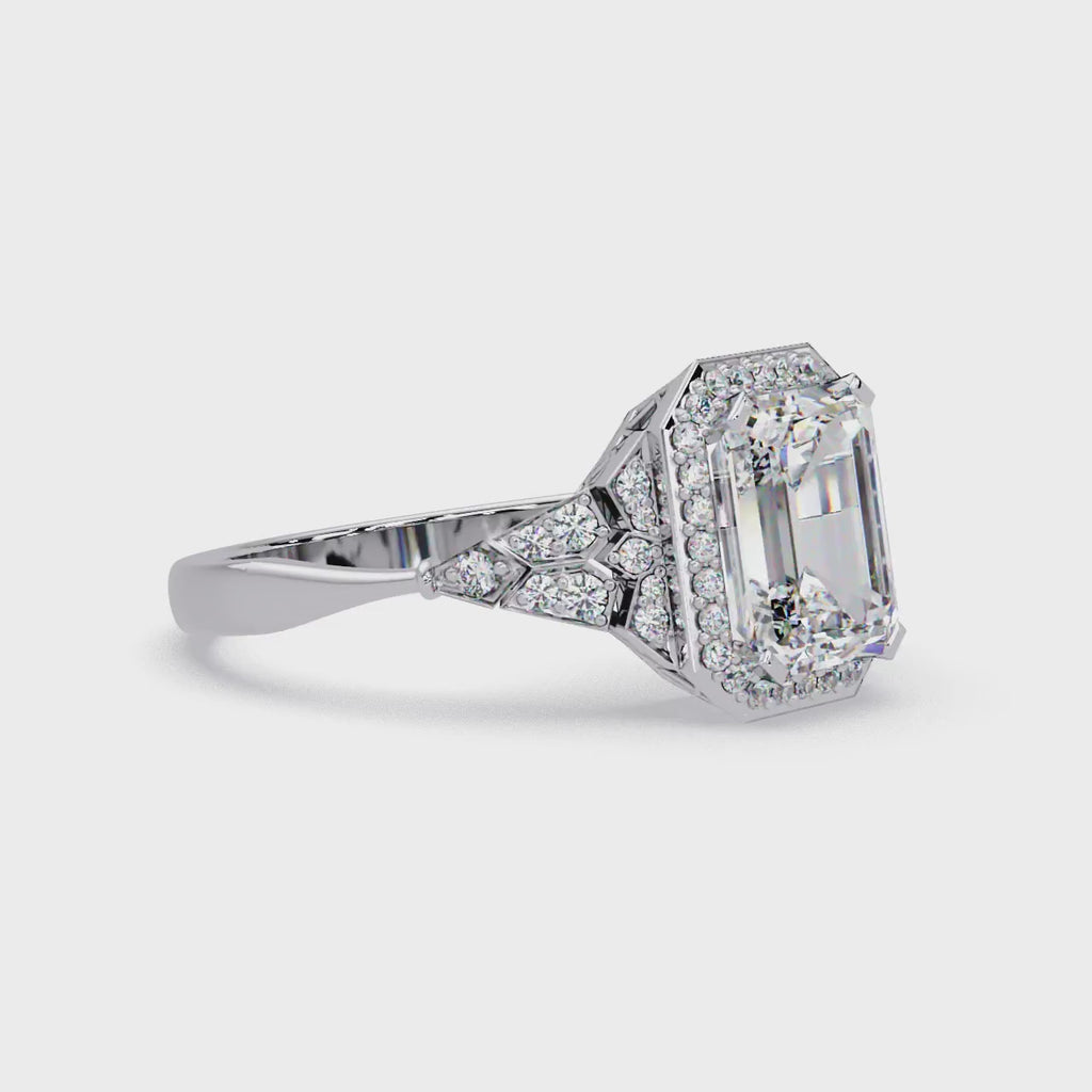 Emerald Cut Halo Diamond Engagement Ring