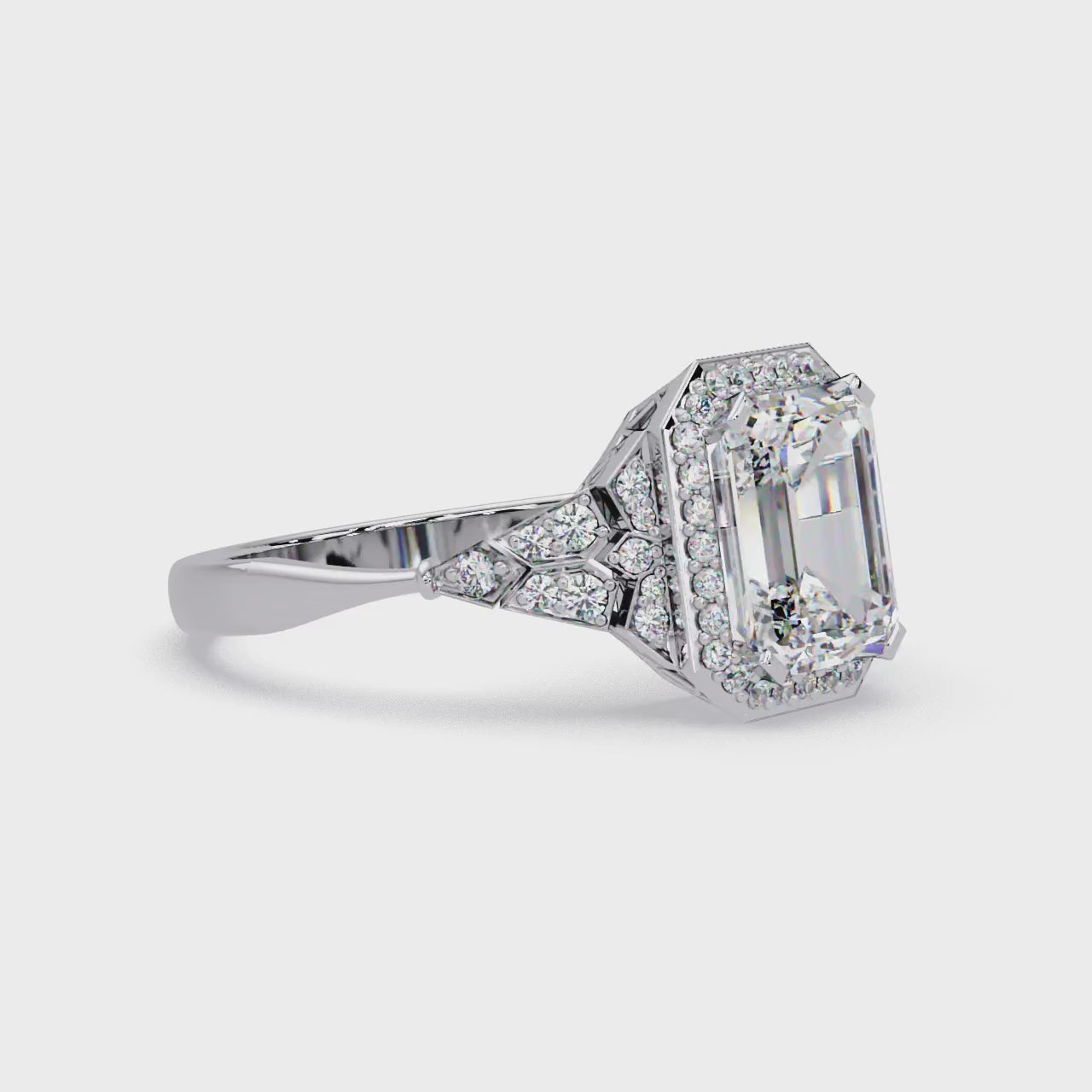 Emerald Cut Halo Diamond Engagement Ring