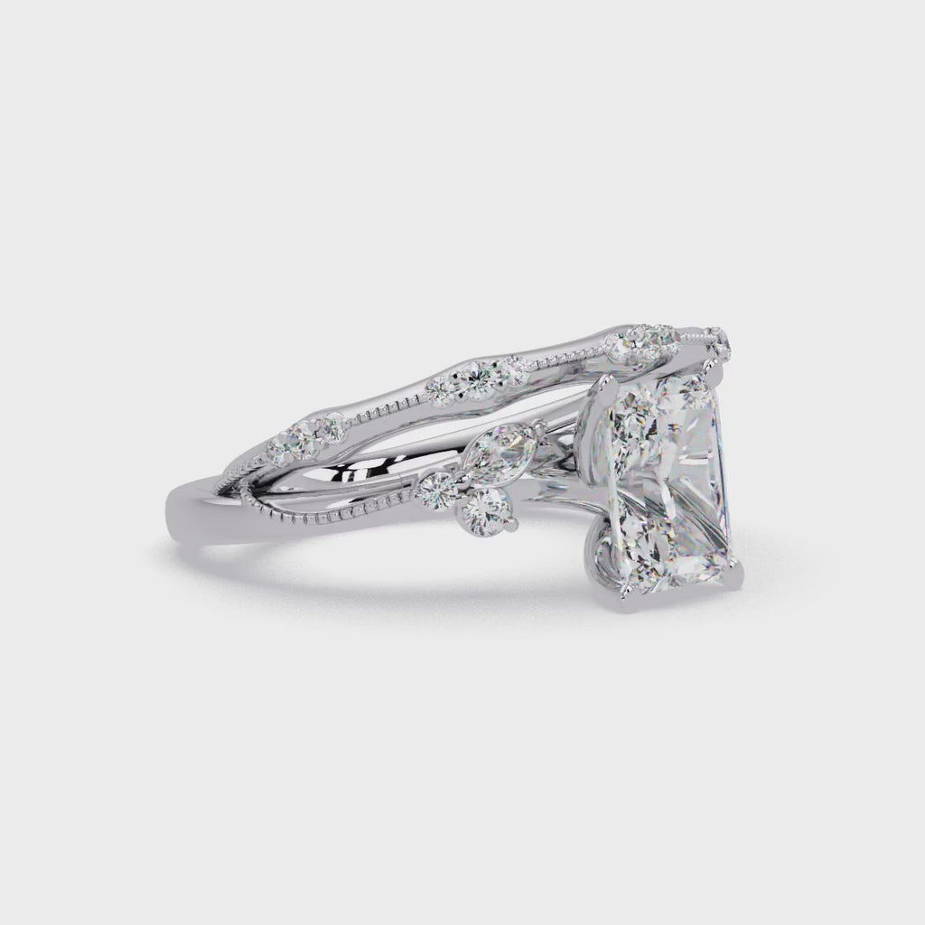 Customizable Radiant Cut Diamond Bridal Ring Set with Round & Marquise Accent Stones