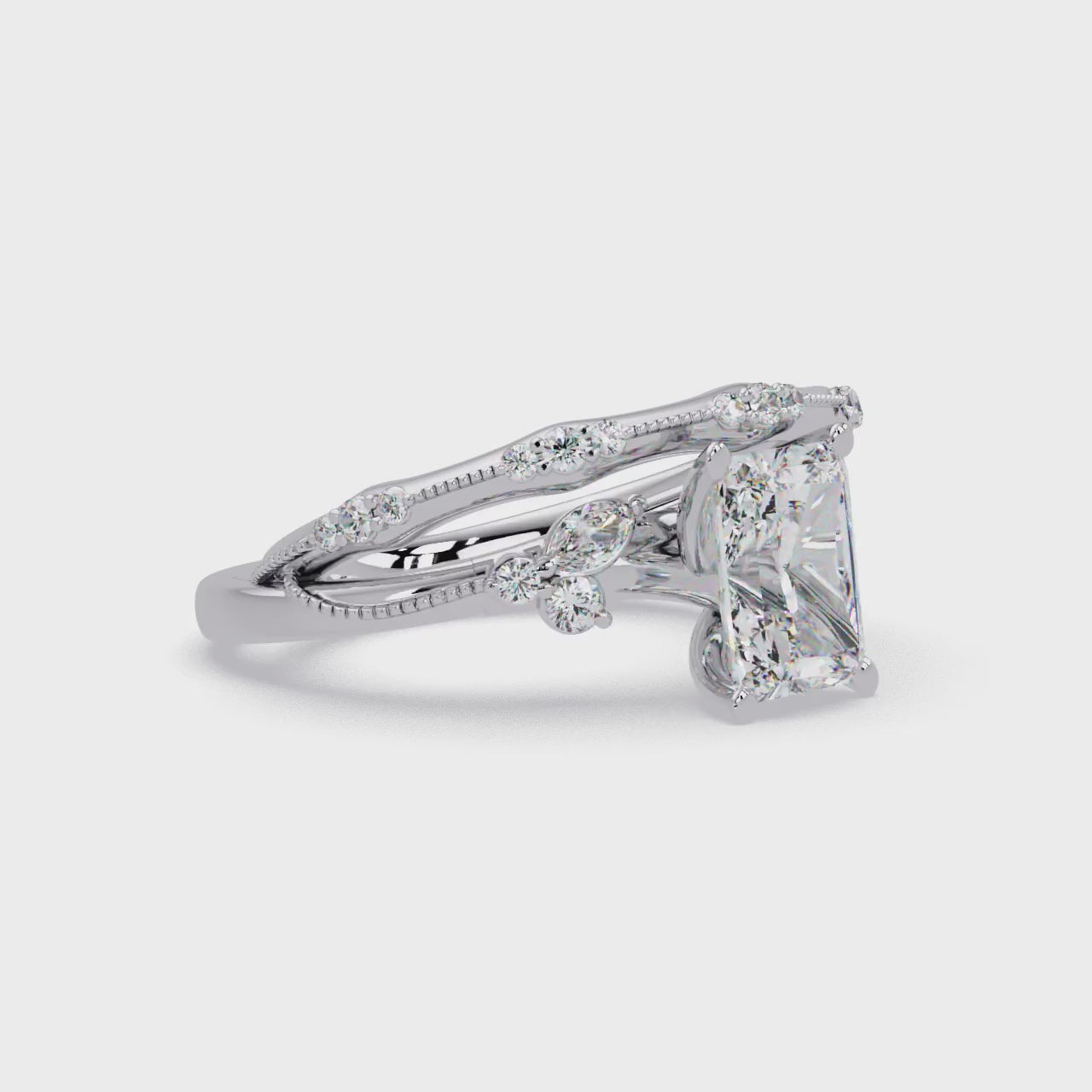Customizable Radiant Cut Diamond Bridal Ring Set with Round & Marquise Accent Stones