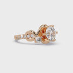Round Cut Diamond Bypass Three Stone Engagement Ring