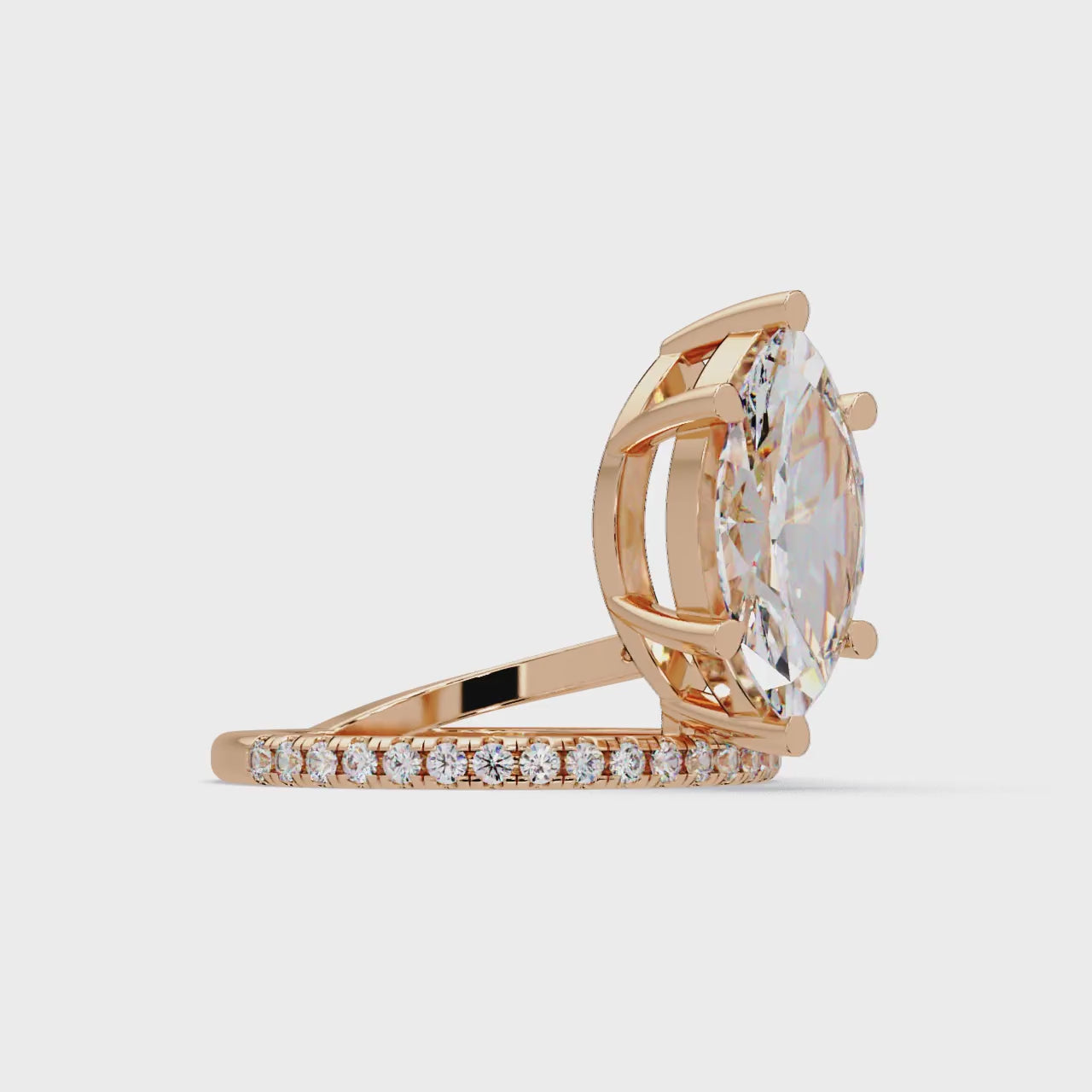 Marquise & Round Cut Diamond Bypass Engagement Ring
