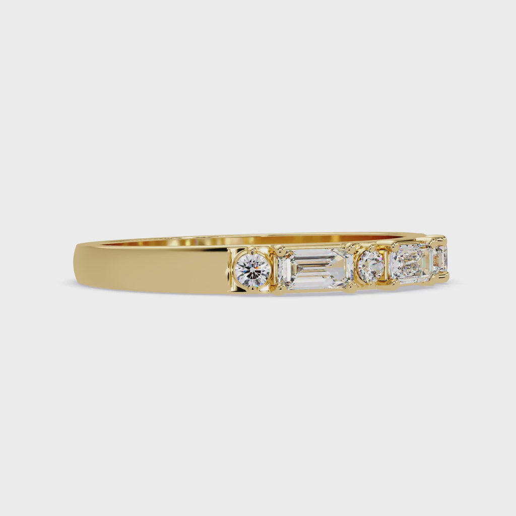Emerald & Round Diamond Wedding Band | Alternating Emerald Cut Diamond Anniversary Ring