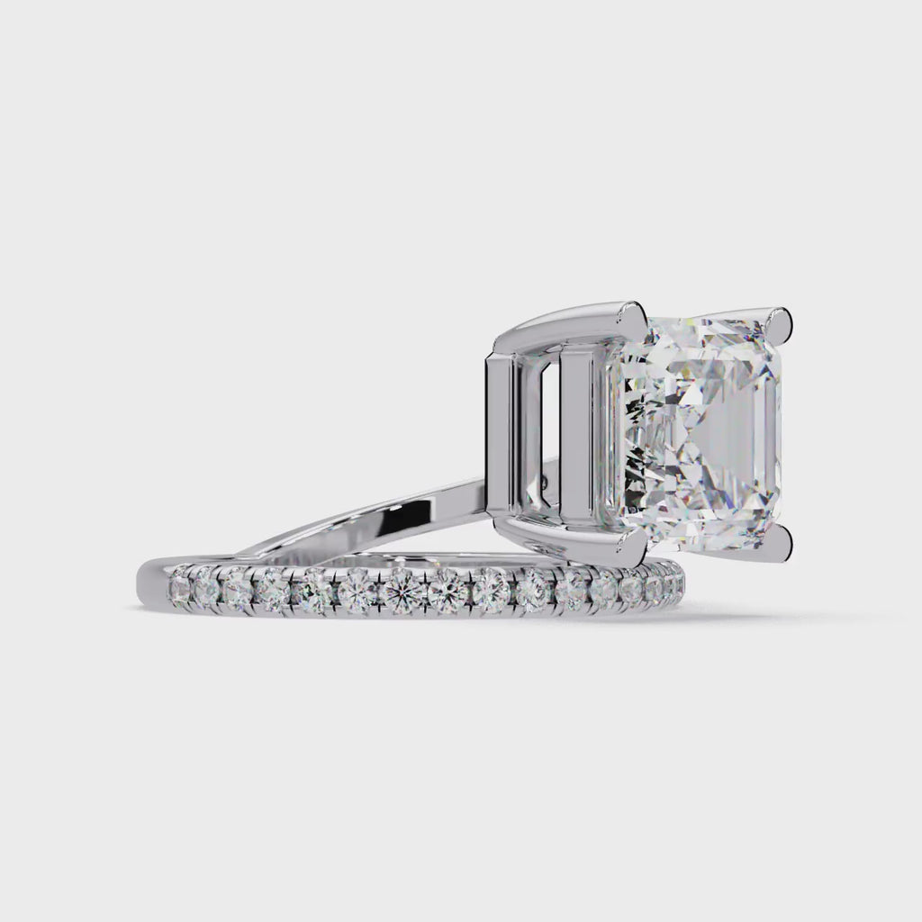 Emerald Square & Round Cut Diamond Bypass Engagement Ring