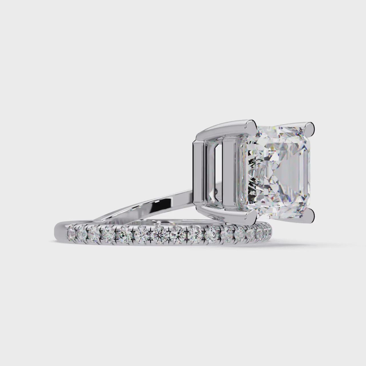 Emerald Square & Round Cut Diamond Bypass Engagement Ring