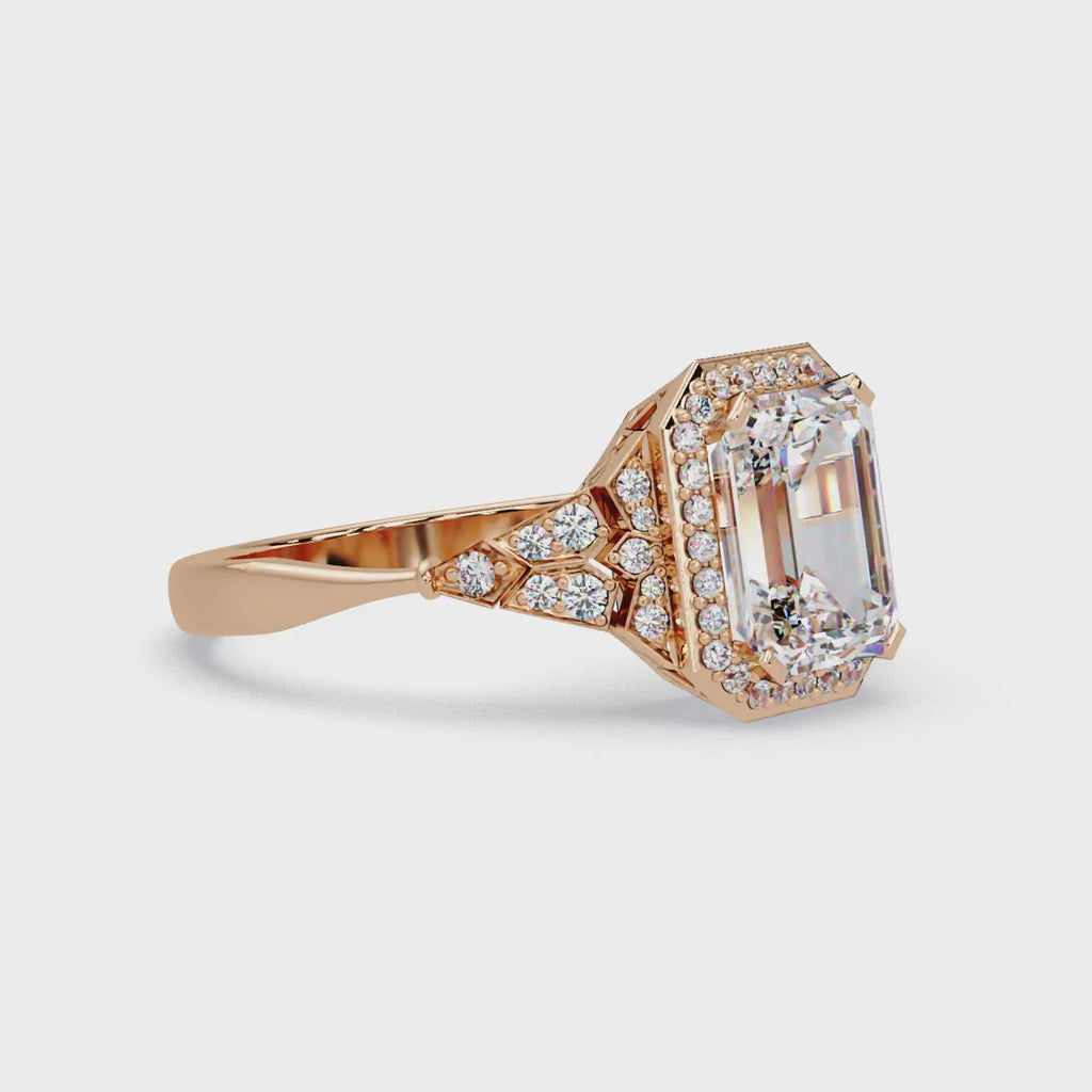 Emerald Cut Halo Diamond Engagement Ring
