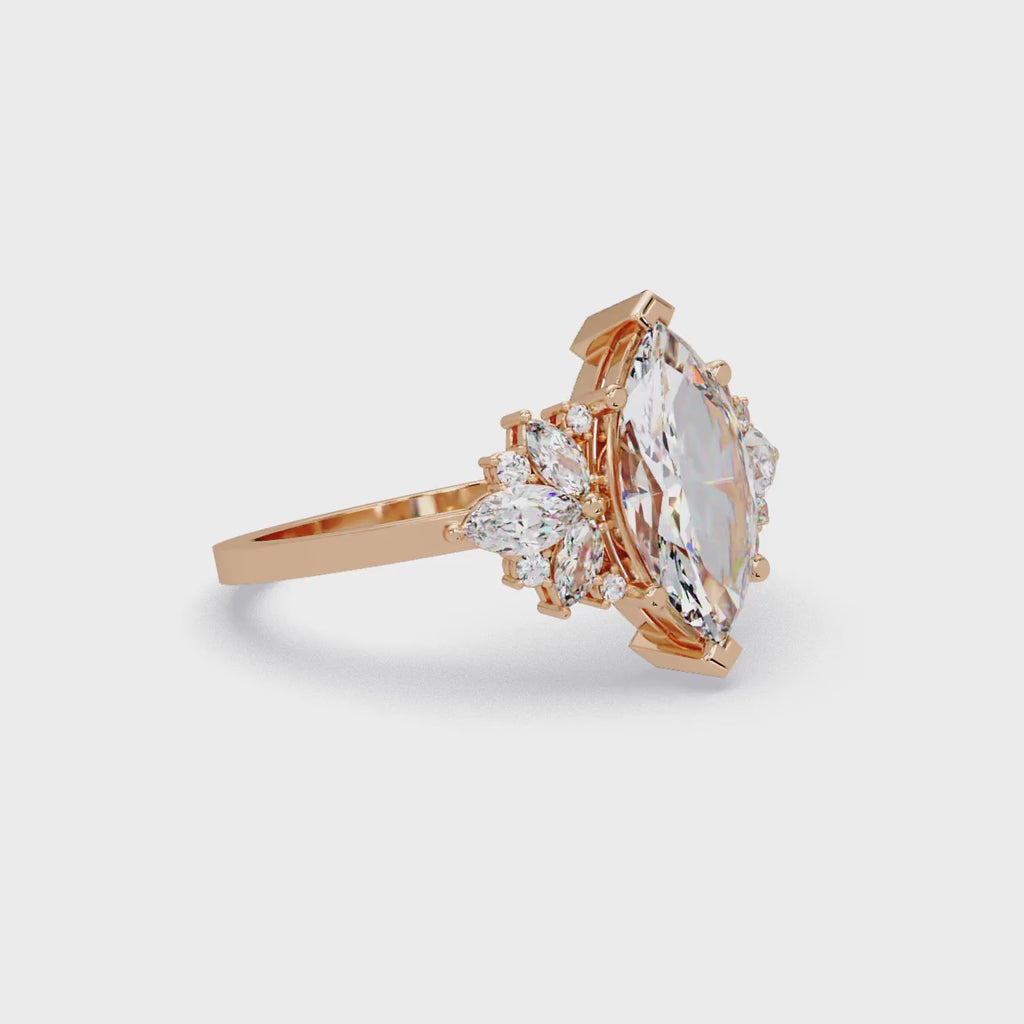 Marquise Cut Floral Diamond Engagement Ring