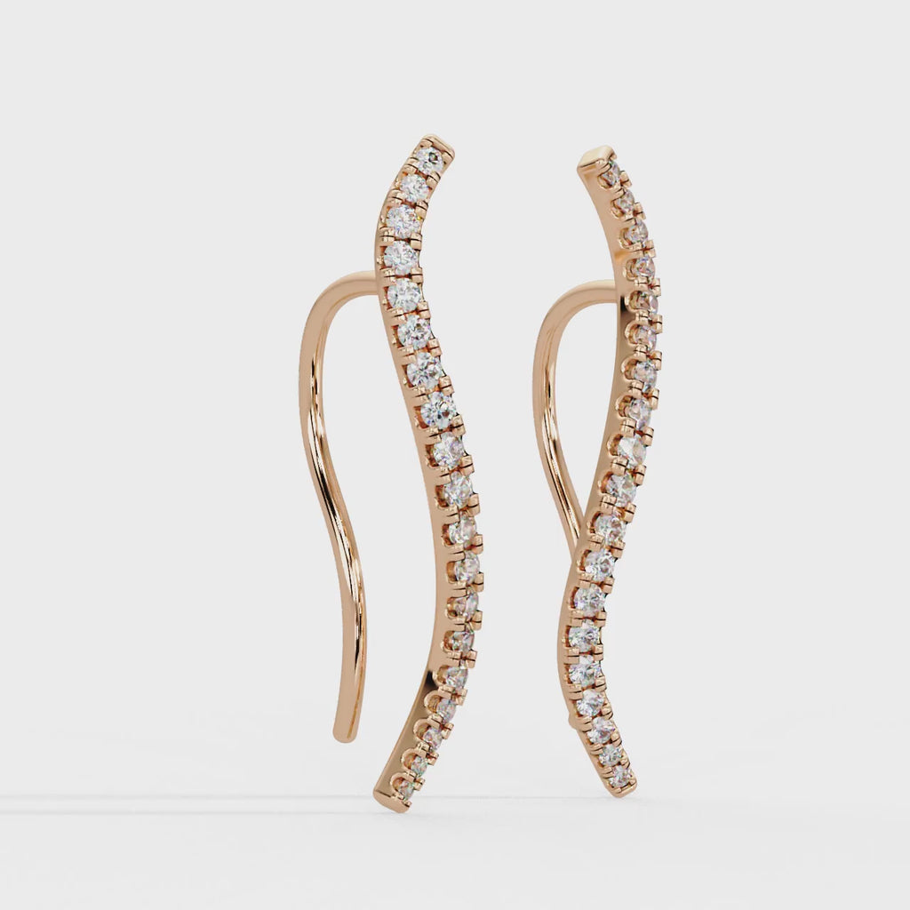 Elegant Wave Diamond Hoop Earrings