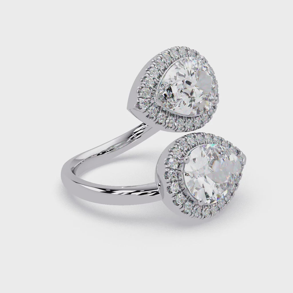 Two-Stone Pear Shape Diamond Halo Engagement Ring