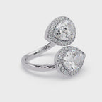 Two-Stone Pear Shape Diamond Halo Engagement Ring