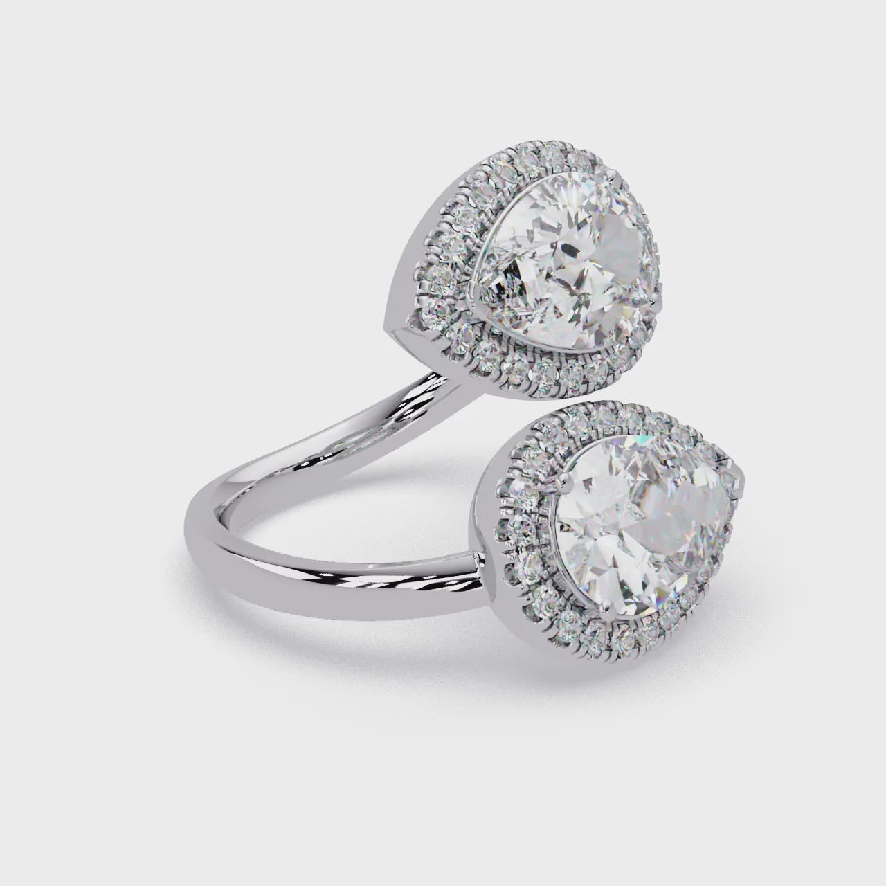 Two-Stone Pear Shape Diamond Halo Engagement Ring