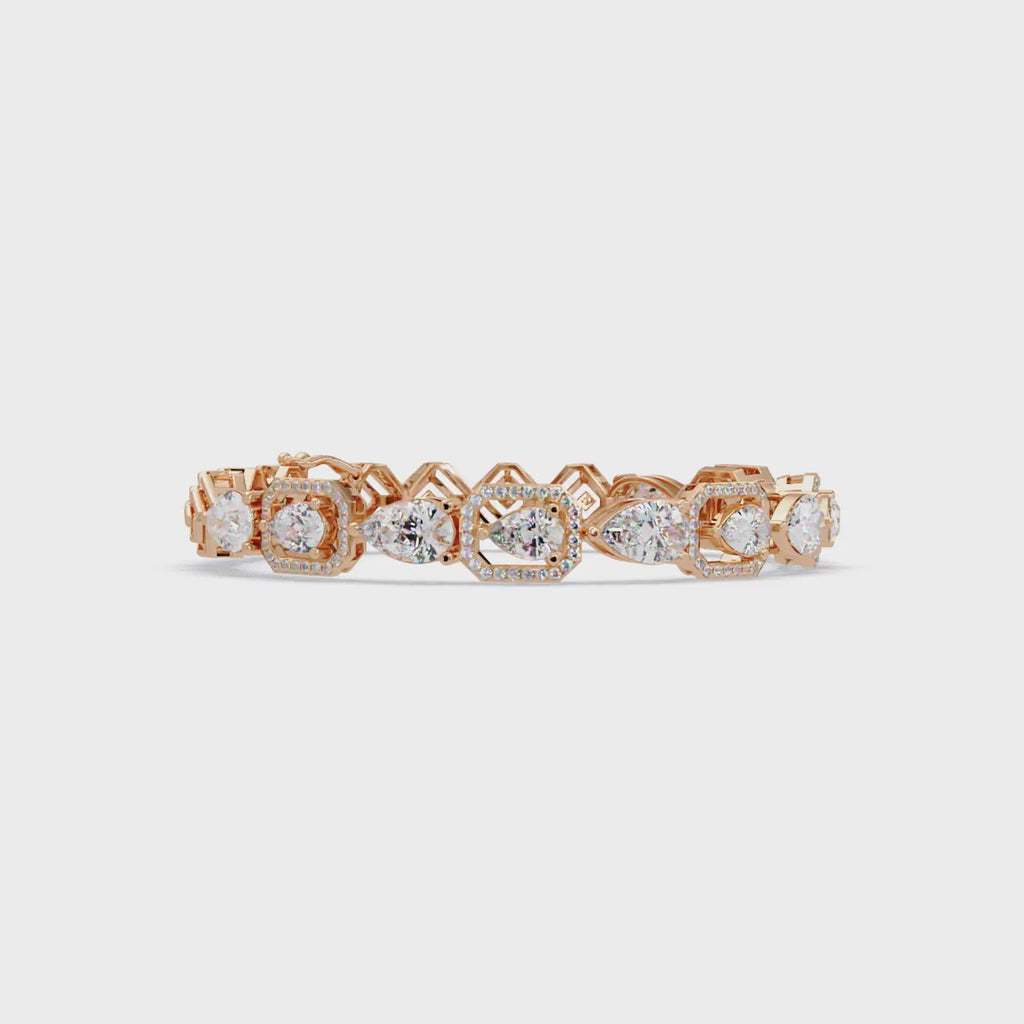 Luxury Pear & Hexagon Halo Diamond Tennis Bracelet