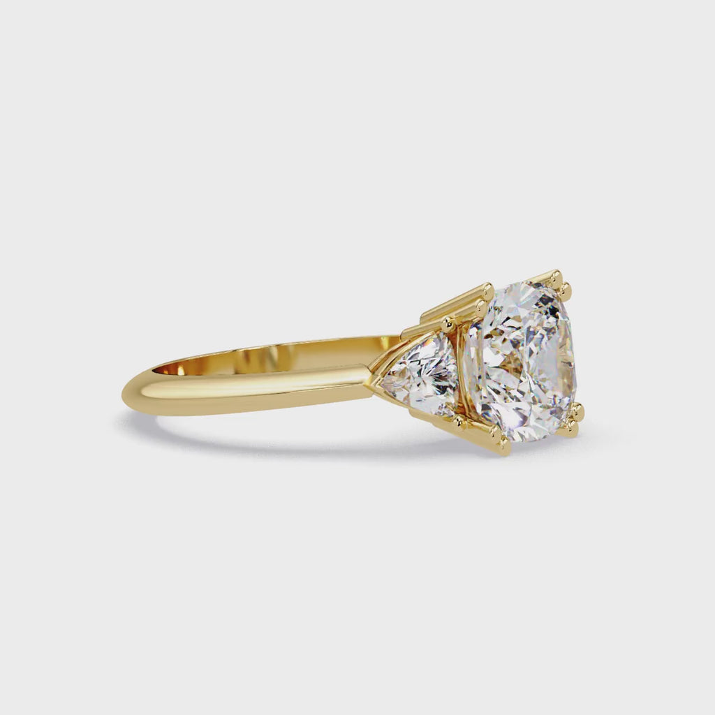 Classic Cushion Cut Engagement Ring with Trillion Side Diamonds