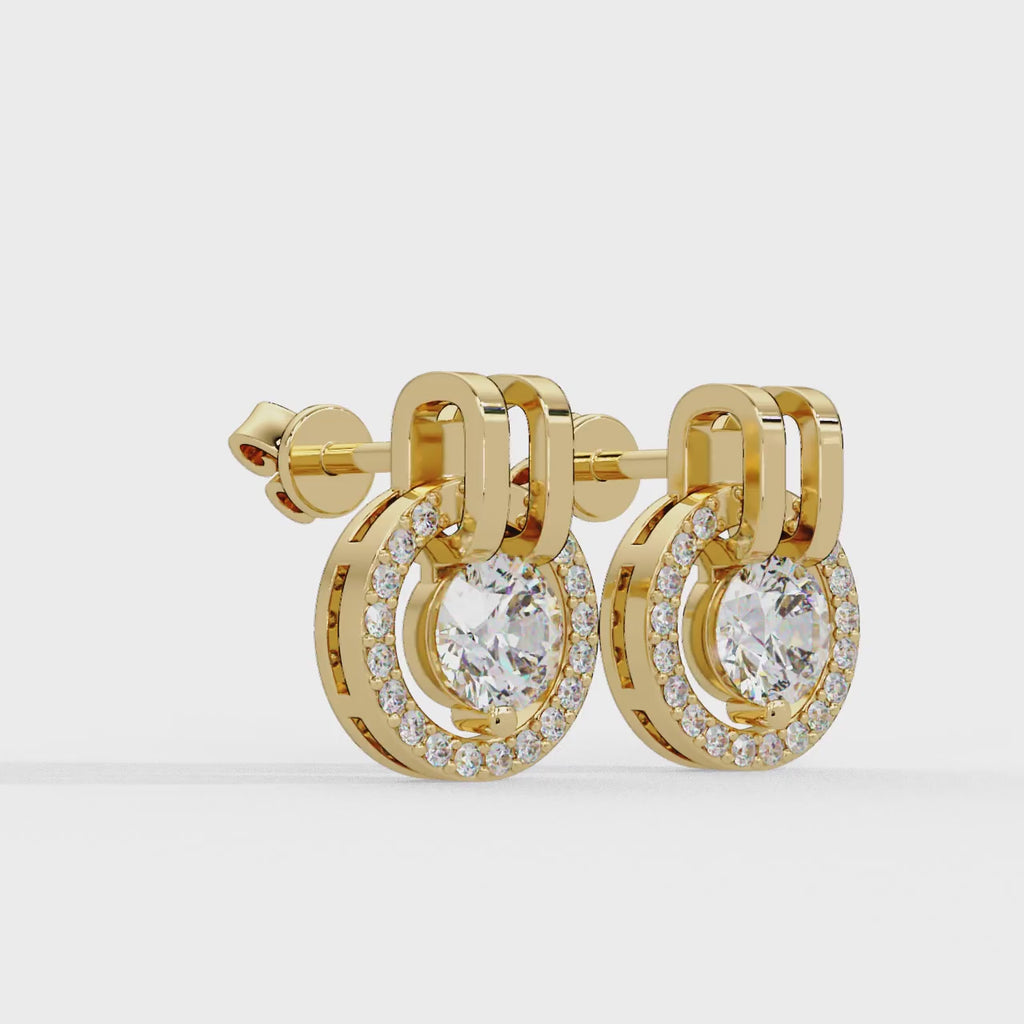 Round Brilliant Lab Grown Diamond Circle Halo Drop Stud Earrings