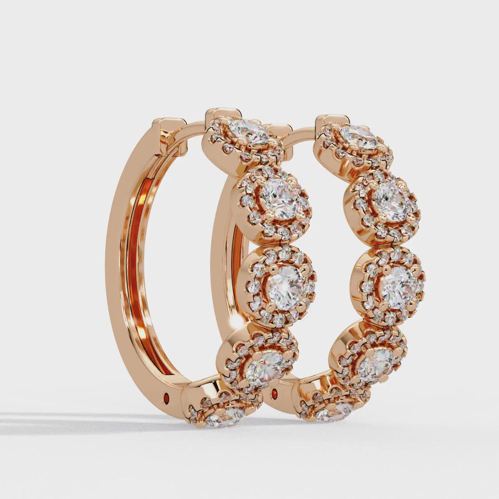 Round Brilliant Lab Grown Diamond Halo Hoop Earrings