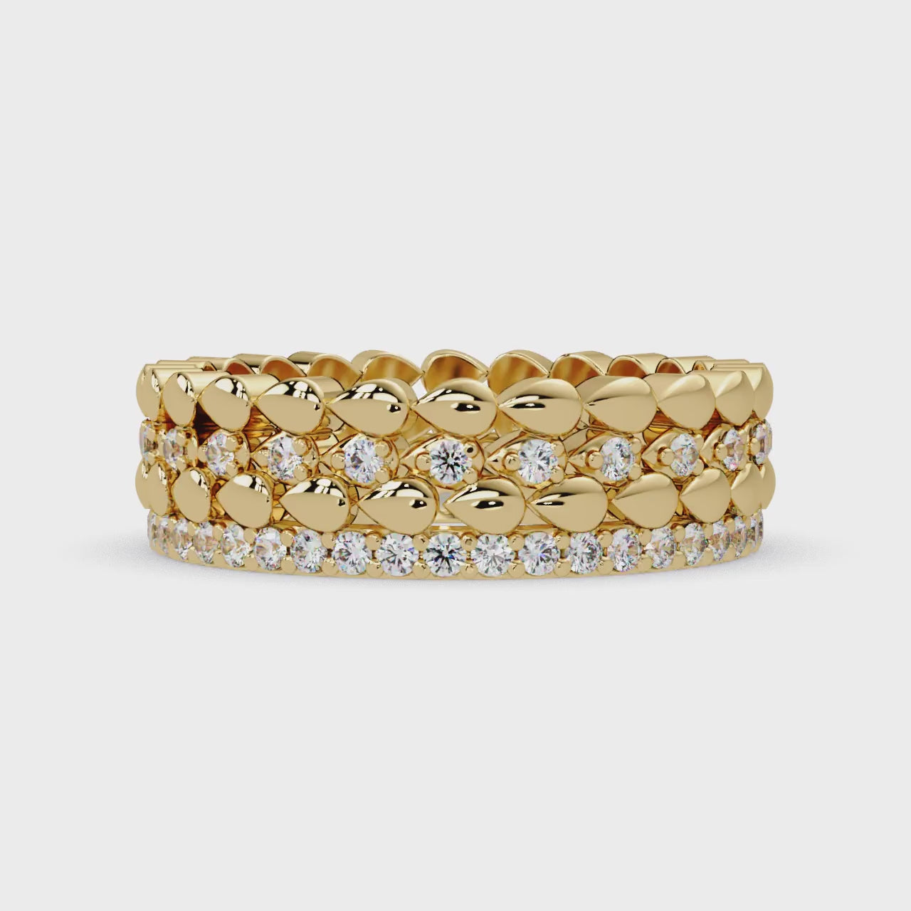 Artisan Crown Motif Multi-Row Diamond Statement Ring