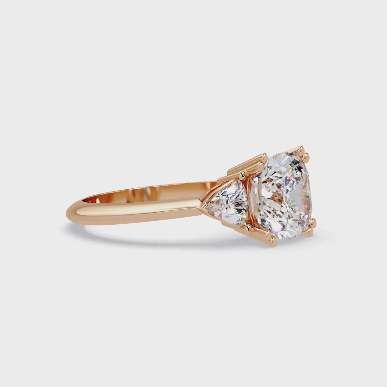 Classic Cushion Cut Engagement Ring with Trillion Side Diamonds