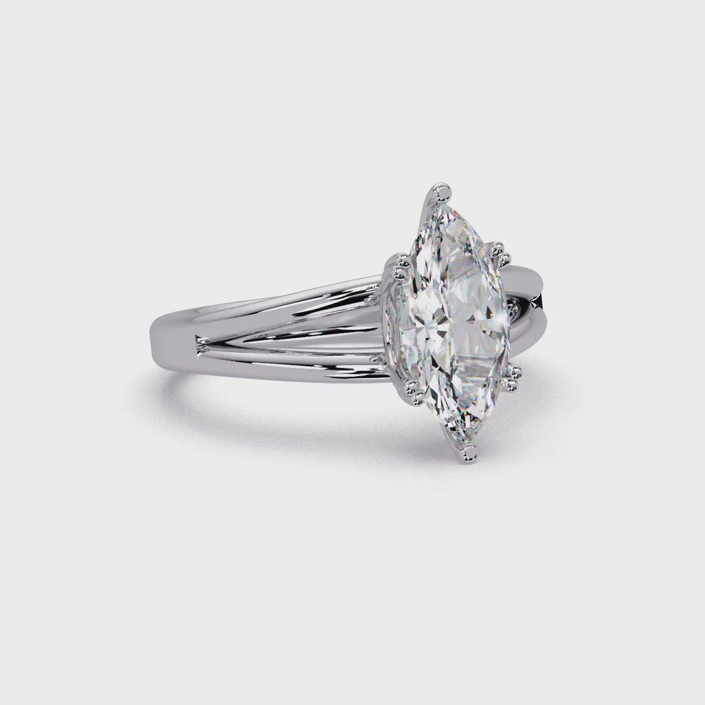 Marquise Cut Diamond Split Shank Solitaire Engagement Ring