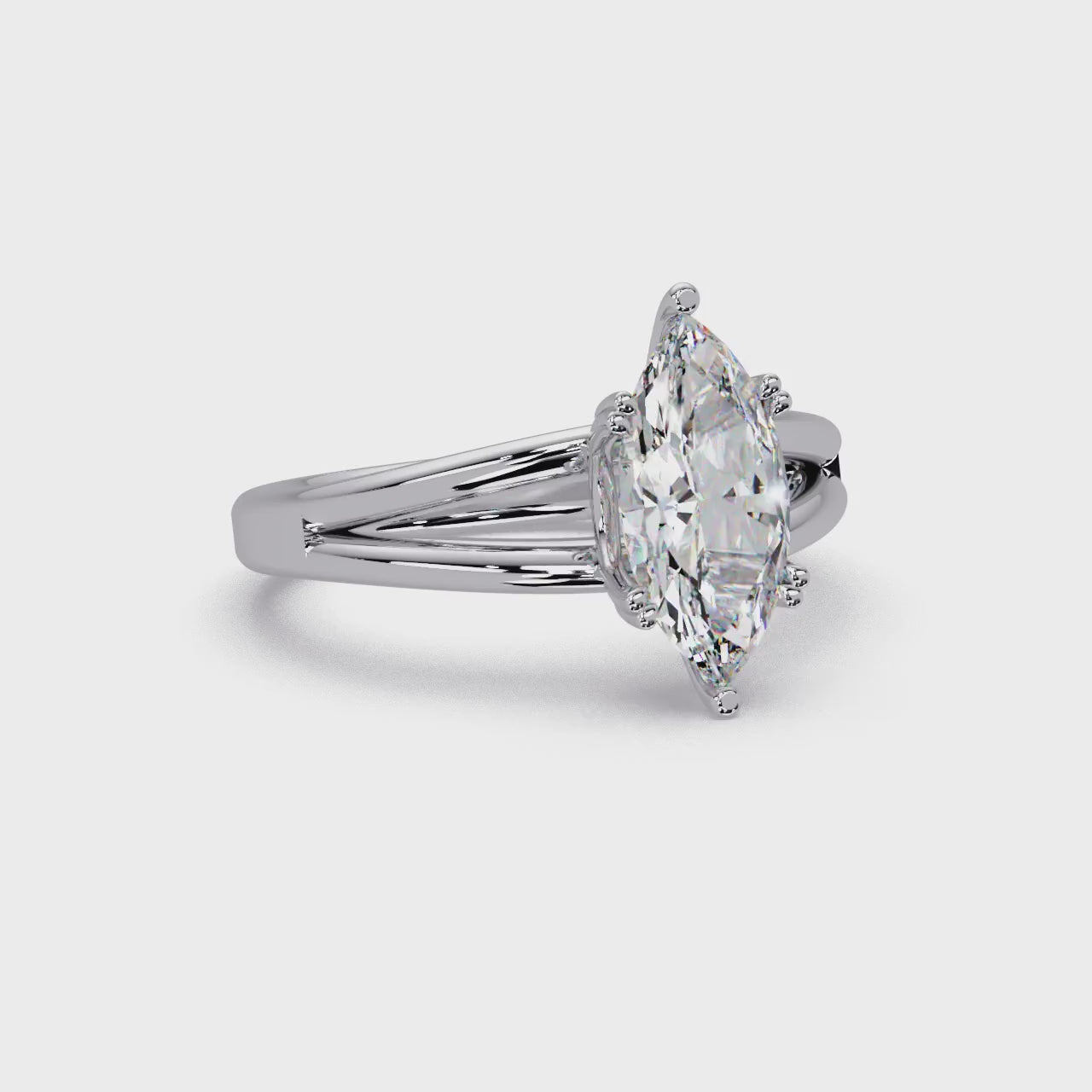 Marquise Cut Diamond Split Shank Solitaire Engagement Ring