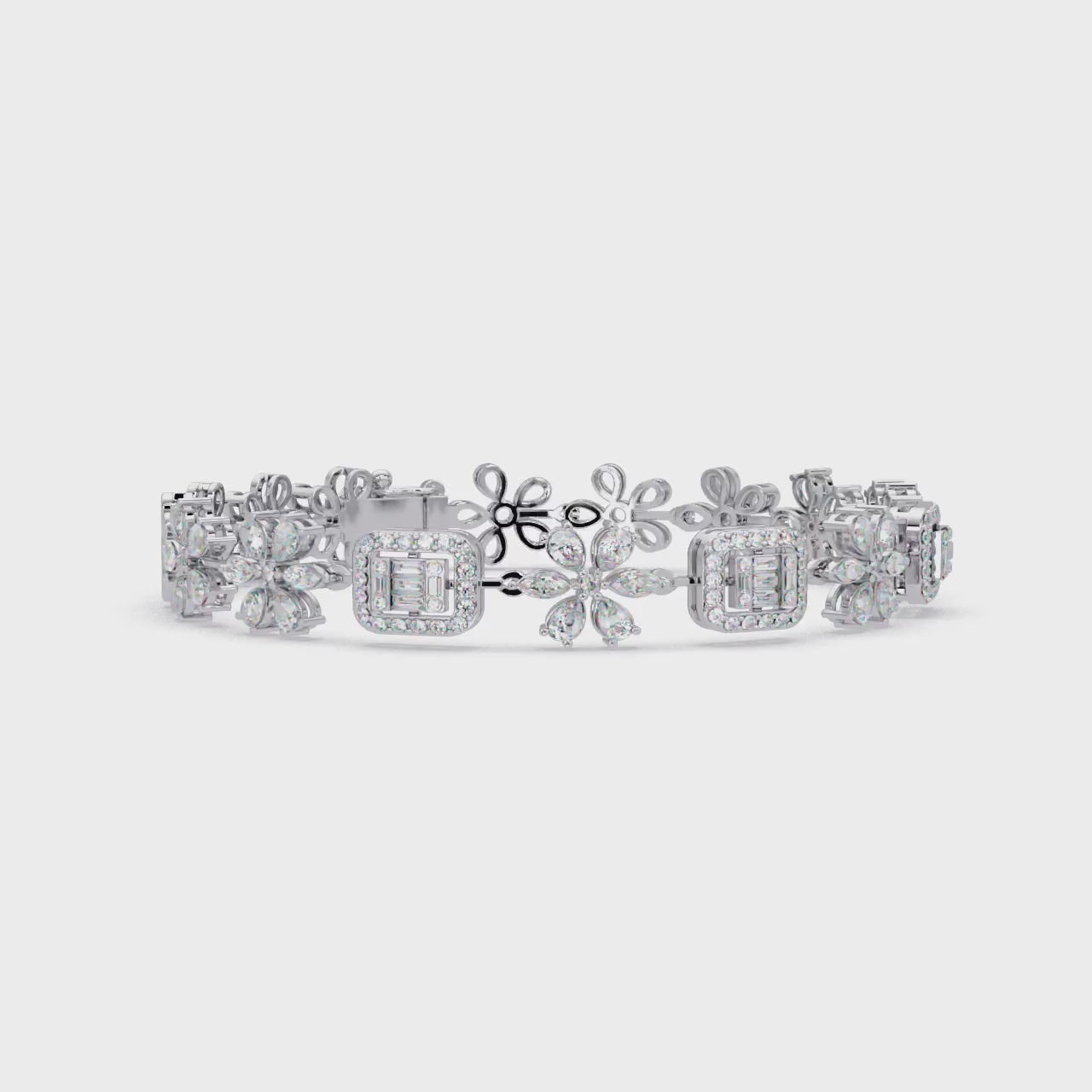 Floral Emerald-Cut Diamond Bracelet for Women