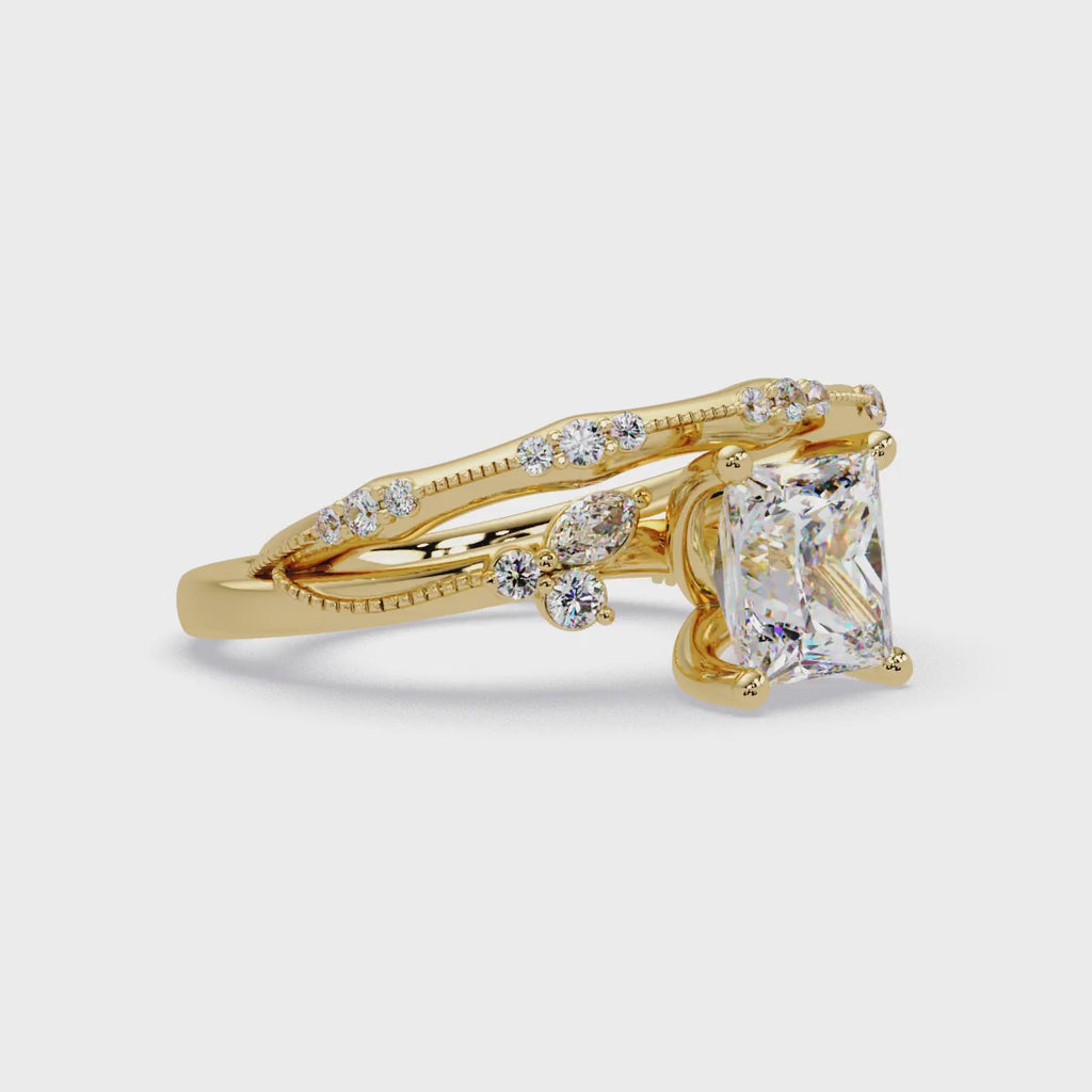 Customizable Princess Cut Diamond Ring with Round & Marquise Accent Stones