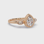 Pear and Marquise Cut Diamond Beaded Halo Ladies Ring