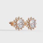 Oval Cut Lab Grown Diamond Floral Halo Stud Earrings