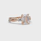 Emerald Cut Diamond Three Stone Twisted Pave Ladies Ring