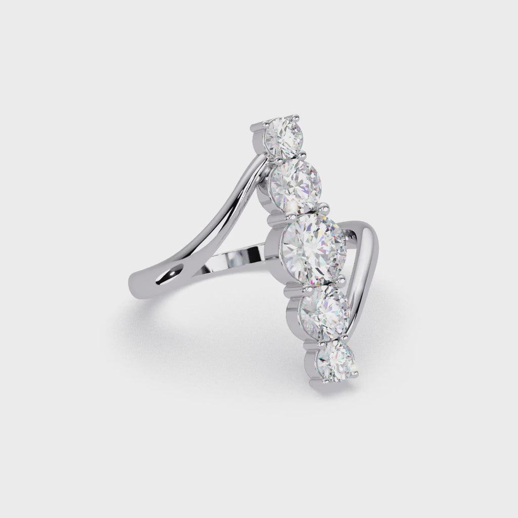 Round Cut Graduated Diamond Open Bypass Ring in Gold
