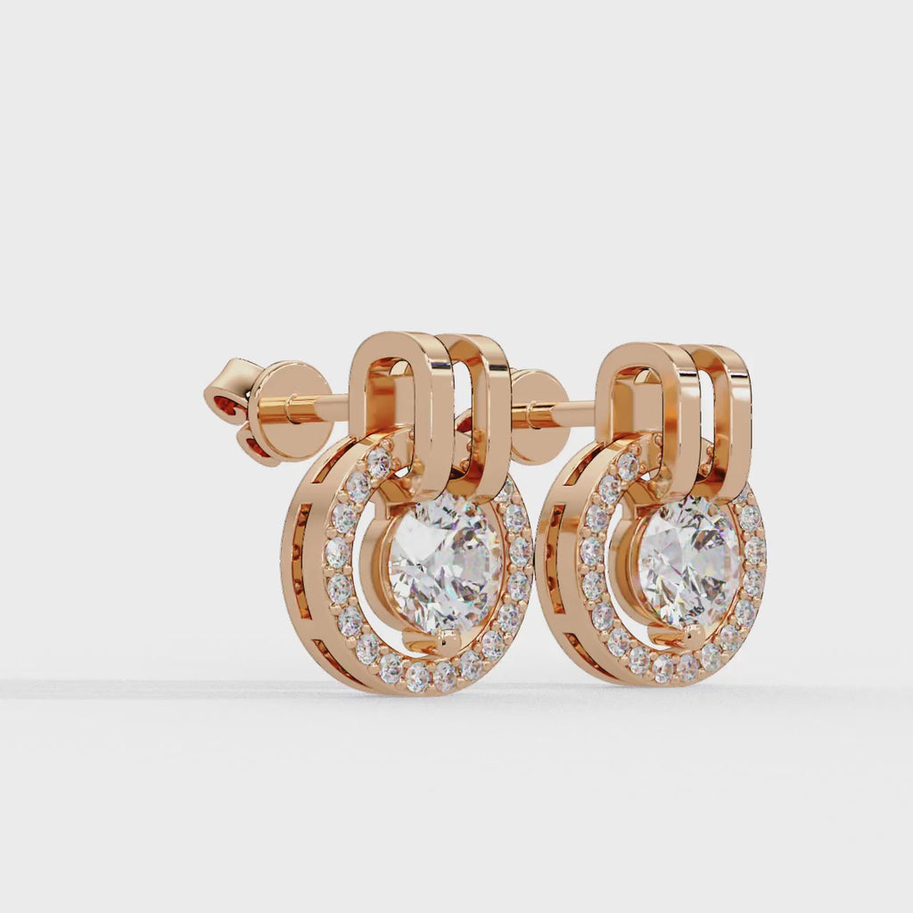 Round Brilliant Lab Grown Diamond Circle Halo Drop Stud Earrings